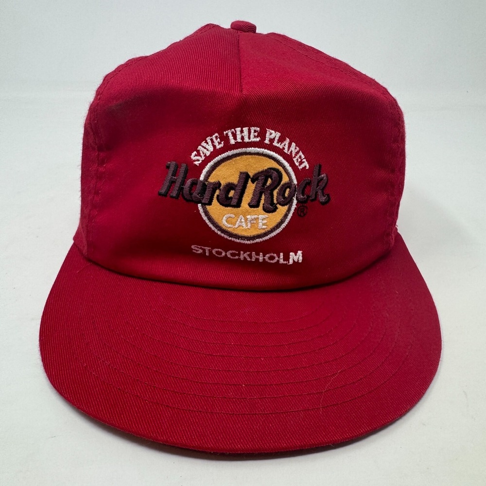 Vintage Save The Planet Hard Rock Cafe Stockholm Red Strapback Babucap Hat Cap